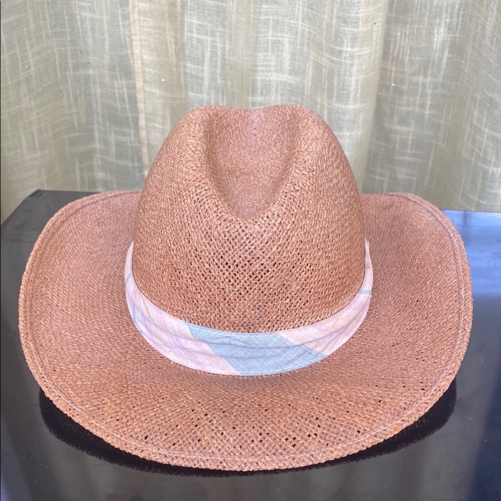 Brown Straw Hat with Pastel Band
